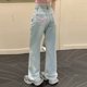 thumbnail image 1 of WILLBEST Pantalones Casuales para Mujer, Ajustados, de Cintura Alta, de Pierna Ancha, Vaqueros con Detalle de Lazo Bordado, Ligeros, de Verano, para Mujeres Pequeñas. Chica, 1 of 8