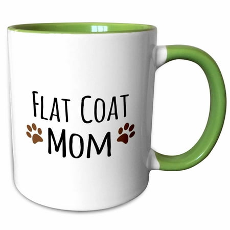 Brown Flat Coated Retriever - 3dRose Flat Coat Dog Mom - flat-coated retriever doggie by bread - brown muddy paw prints doggy lover mama - Two Tone Green Mug, 15-ounce