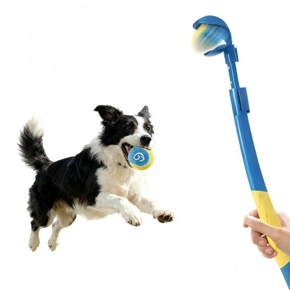 Pet Ball Thrower, Retractable Long Range Dog Ball Launcher with Hands-Free Ball Pick Up Function, Safe Interactive Fetch Play Toy for Puppy Outdoor Training Backyard Park Exercise Entertainment