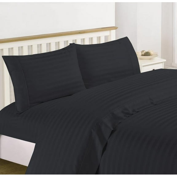 1200 Thread Count 100% Cotton Stripe Sheet Set deep pocket (Twin Extra Long, Black)