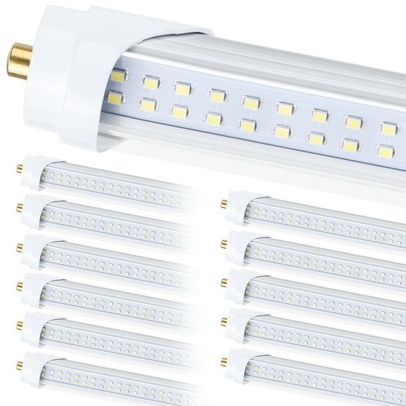12 PCS, 8 Foot LED Bulbs, 100W 15000lm 6500K, Super Bright, T8 T10 T12 LED Tube Lights, FA8 Single Pin LED Lights, Clear Cover, 8 Foot LED Bulbs to Replace Fluorescent Light Bulbs