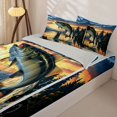 thumbnail image 3 of Castle Fairy Retro Lake Bass Print Zipper Twin Comforter Sets with Fitted Sheet and 2 Pillowcases,Jumping Fish Pine Sunset Landscape Art Zipper Bedding Set,Orange Navy,Grey Reversible,4-Piece, 3 of 6