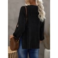 thumbnail image 4 of Asyoly Womens Button V Neck Henley Sweaters Long Sleeve Side Split Cable Knit Oversized Pullover Casual Loose Jumper Tops, 4 of 7