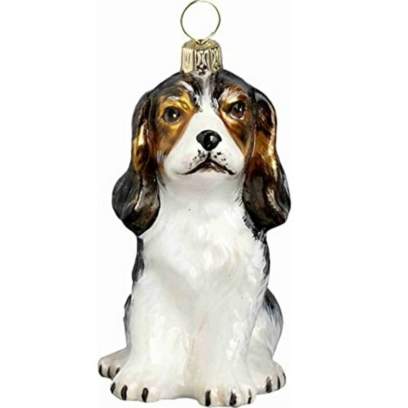 Tri Color Cavalier King Charles Spaniel Puppy Polish Glass Christmas Ornament