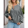 thumbnail image 6 of Women'S Button Crew Neck Sweater Fall Long Sleeve Henley Shirts Trendy Loose Knit Pullover Tops Grey M, 6 of 8