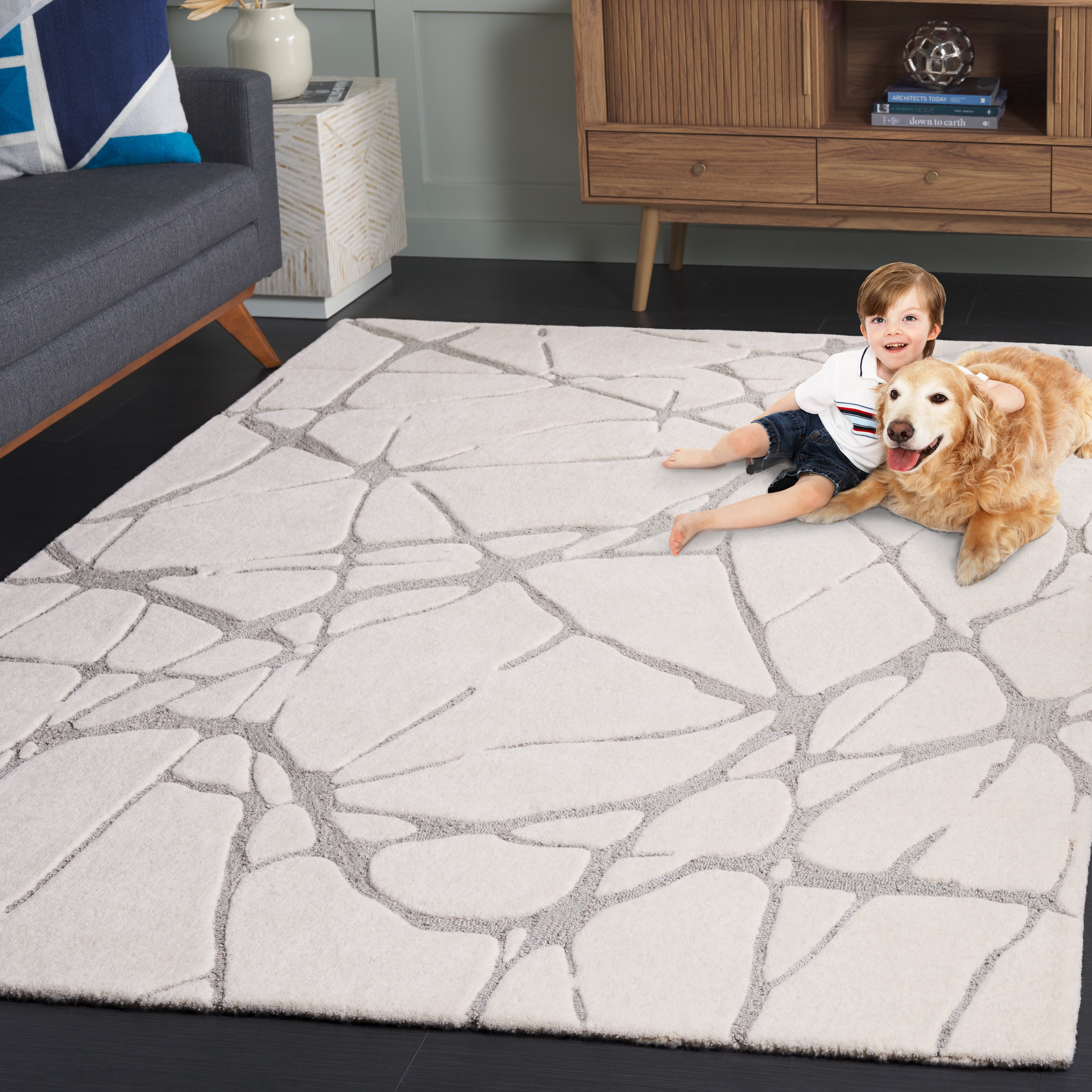 SAFAVIEH Rodeo Durga Abstract Area Rug, Ivory/Gray, 6' x 9'