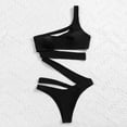 thumbnail image 4 of WREESH Women Solid Color Strap Hollow One-Shoulder One-Piece Swimsuit, 4 of 9