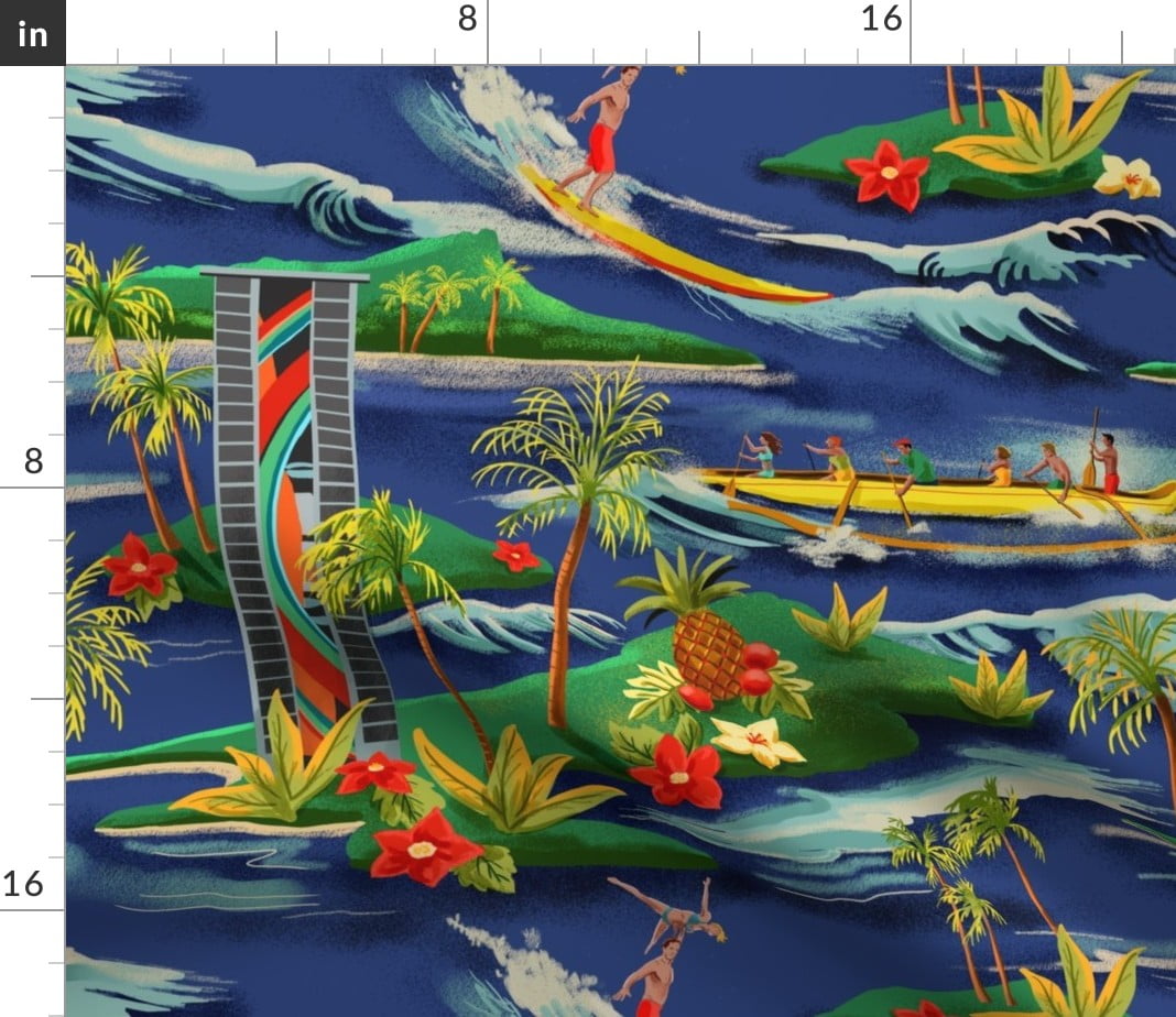 Hawaii Islands Tropical Surfing Hawaiian Fabric Printed by Spoonflower