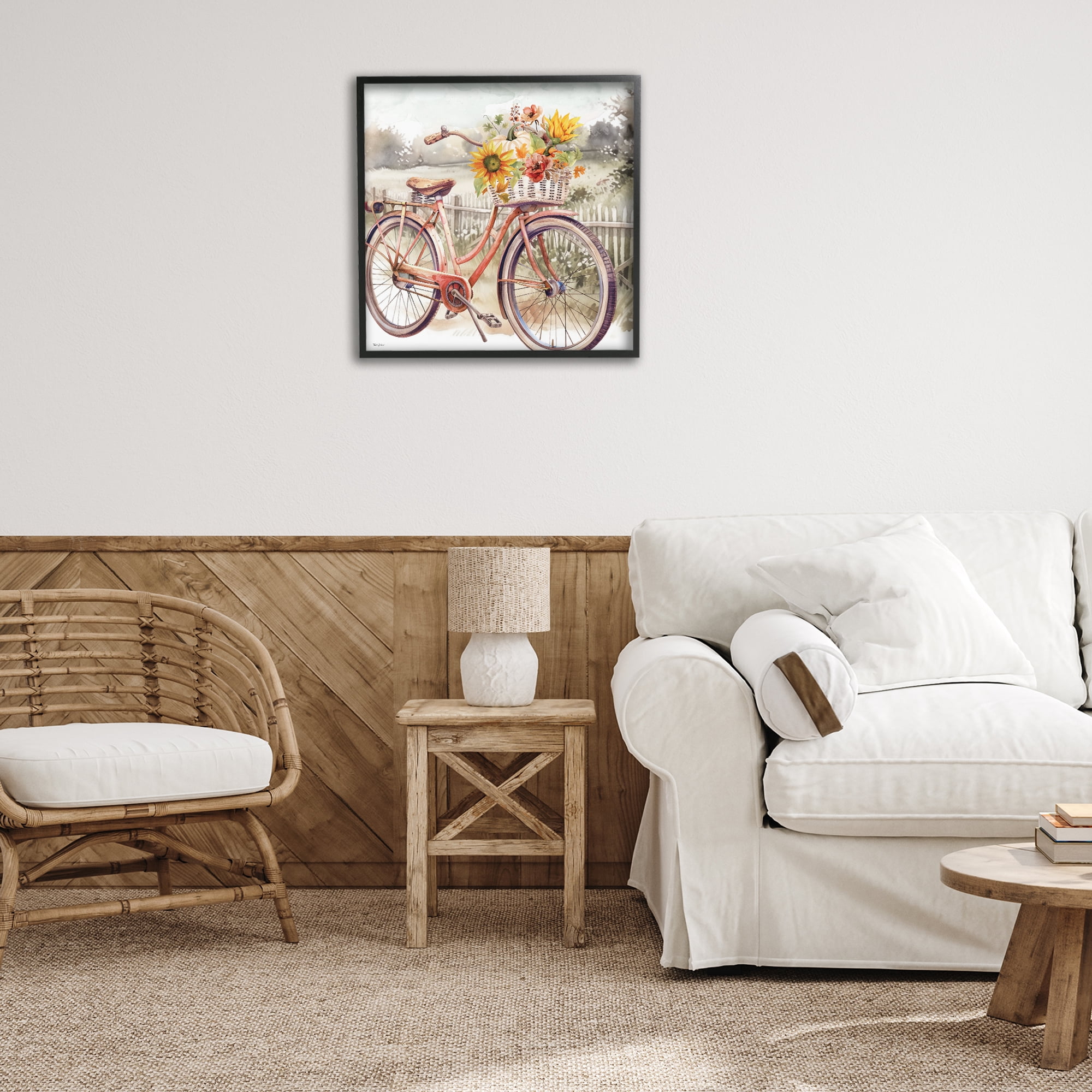 Stupell Industries Autumn Floral Bicycle Botanical & Floral Painting Black Framed Art Prints Wall Art, 24 x 24