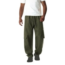 YLSDY Men's Baggy Cargo Pants with Flap Pockets Elastic Waist Workout Joggers Stretch Hiking Drawstring Lounge Trousers Army Green L