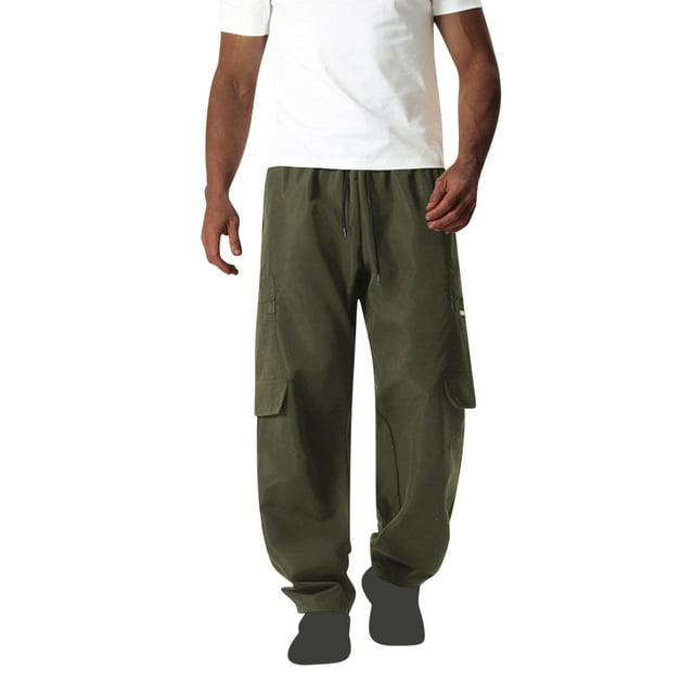 JMYHOAM Cargo Pants for Men Solid Color Drawstring Elastic Waistband Multi Pocket Workwear Pants,S-XXL