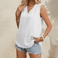thumbnail image 2 of OSOLU Women Sleeveless Ruffled V-Neck Tops Summer Linen Tank Tops Solid Color Edge Hem Camisoles Shirts Soft Dailywear, 2 of 6