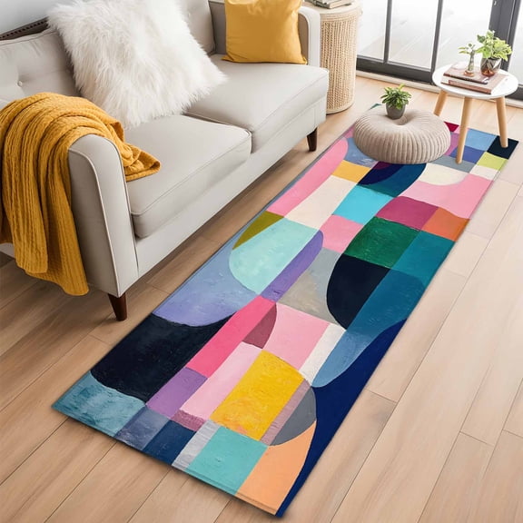 2'x6' Rug Runners for Hallways Kitchen, Colorful Geometric Non Slip Entryway Beside Floor Carpet Runner, Abstract Art Color Block Modern Washable Laundry Room Bedroom Throw Rugs Mat for Family Pet