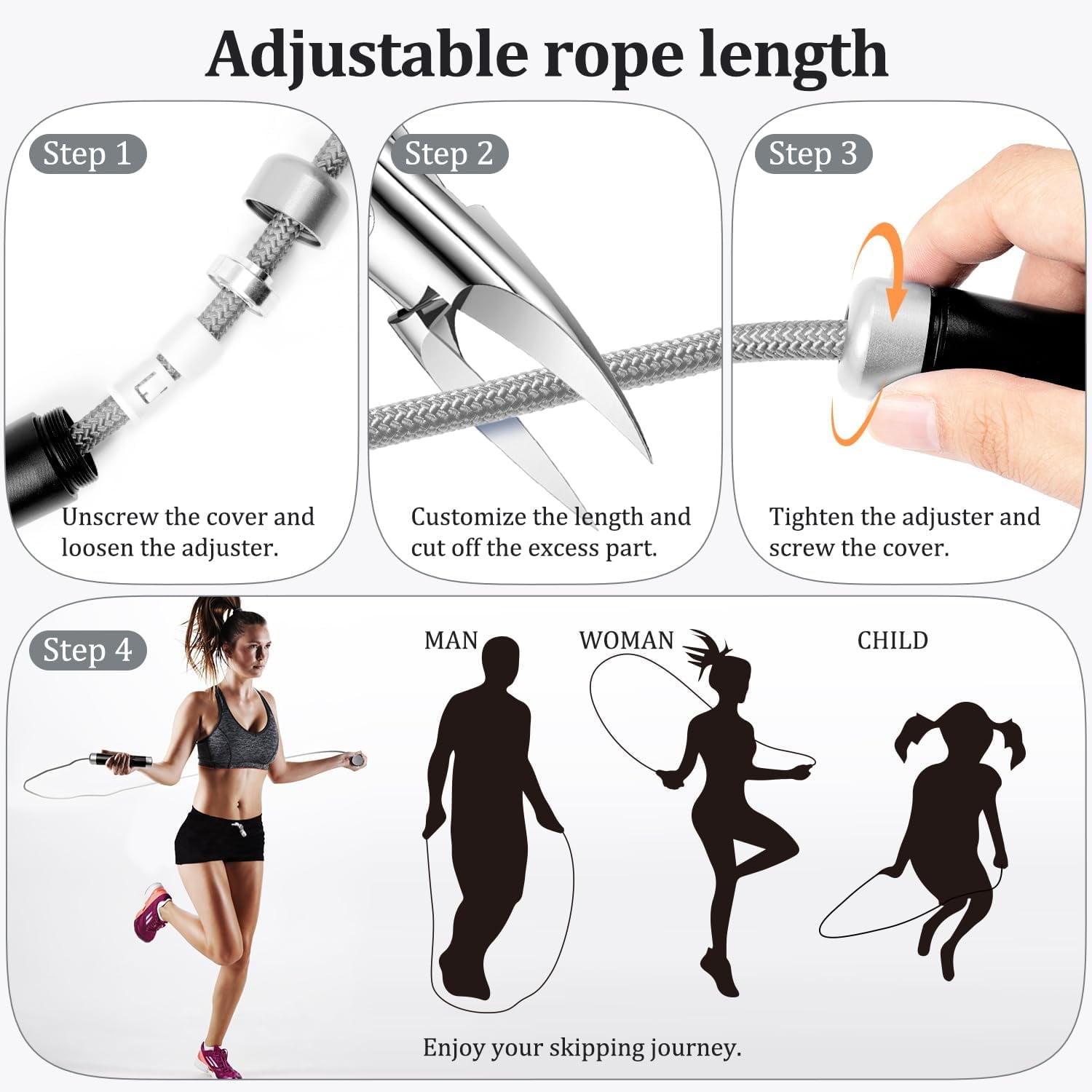 1LB Weighted Jump Rope, Aluminum Handle Tangle-Free Speed Skipping Rope, Adjustable 9mm Cotton & PVC Cord for MMA Boxing CrossFit Workout, Black