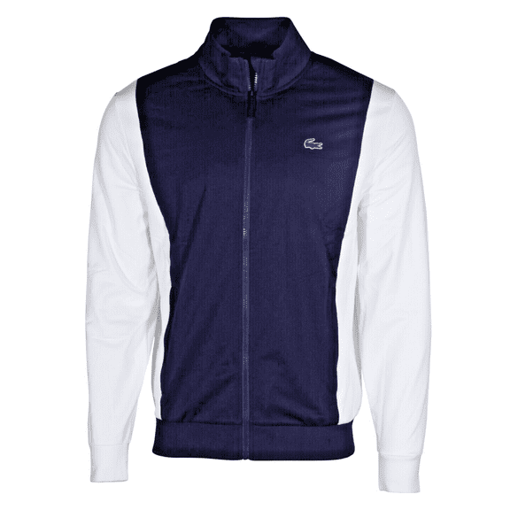 $125.00 Lacoste Sport Men's Long Sleeve Zipper Sweatshirt, Blue/white, Size 4/M