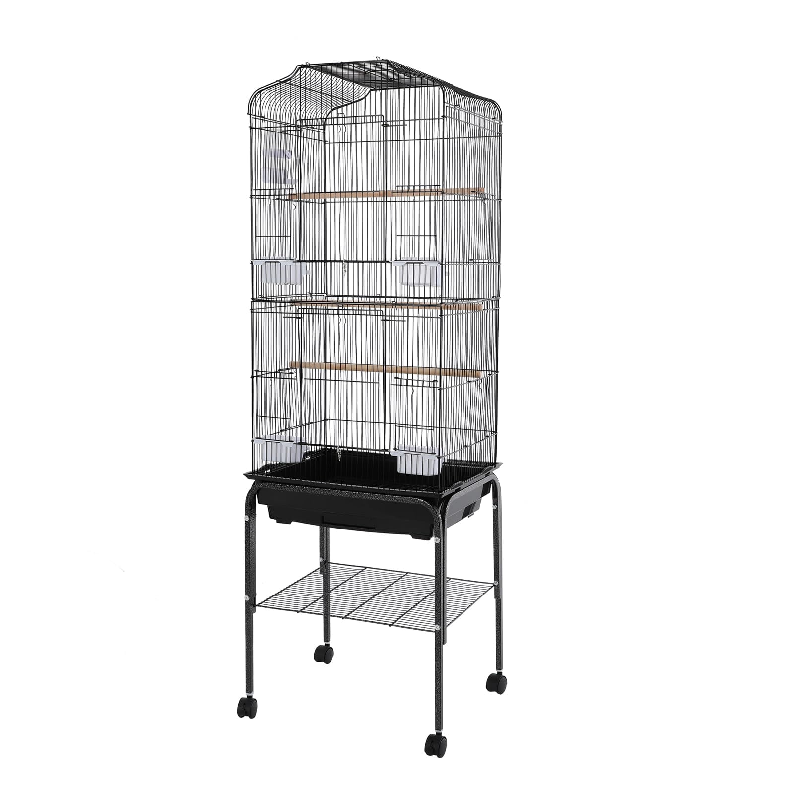 Extra Large Bird Cage, 54 Inch Wrought Iron Bird Cage Open Top Parakeet Cage w/Slide-Out Tray for Parrot, Cockatiel, Budgie, Parakeets, Lovebird, Small Medium Birds 18 * 14.6 * 54In(Black)