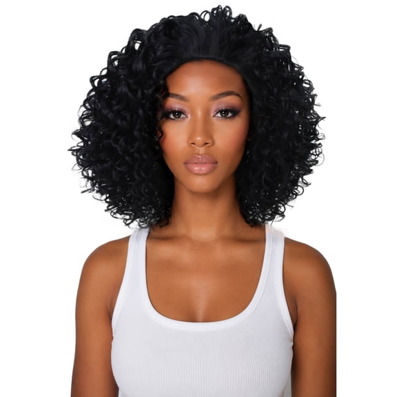 LUXLUXE 13.5" Kinky Curly Half Wig for Black Women – Mixed Hair Fluffy Short Layered Drawstring Headband Wig for Daily Wear, Parties & Events