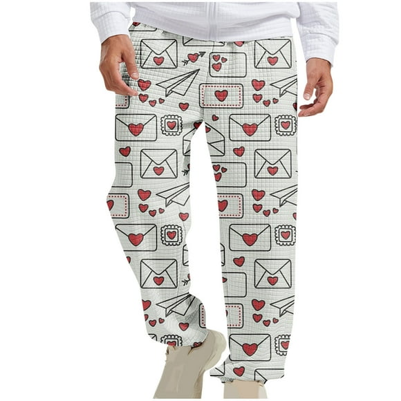 JURANMO Mens Jogging Sweatpants Trendy Valentine's Day Print Waffle Athletic Pants Comfy Loose Fit Sweat Pants with Pockets Flash Deals of The Day Beige M