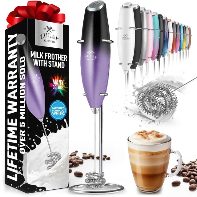 Batidor portátil Milk Frother Zulay Kitchen Tornado, negro y morado