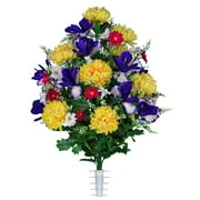 Sympathy Silks Artificial Cemetery Flowers Yellow Mum and Purple Iris Bouquet for Vase