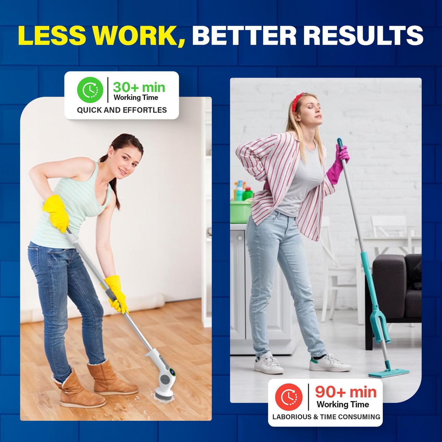 Bell + Howell Scrubtastic Pro Ensemble de Nettoyage Électrique Rechargeable 4 Pièces avec Manche Extensible