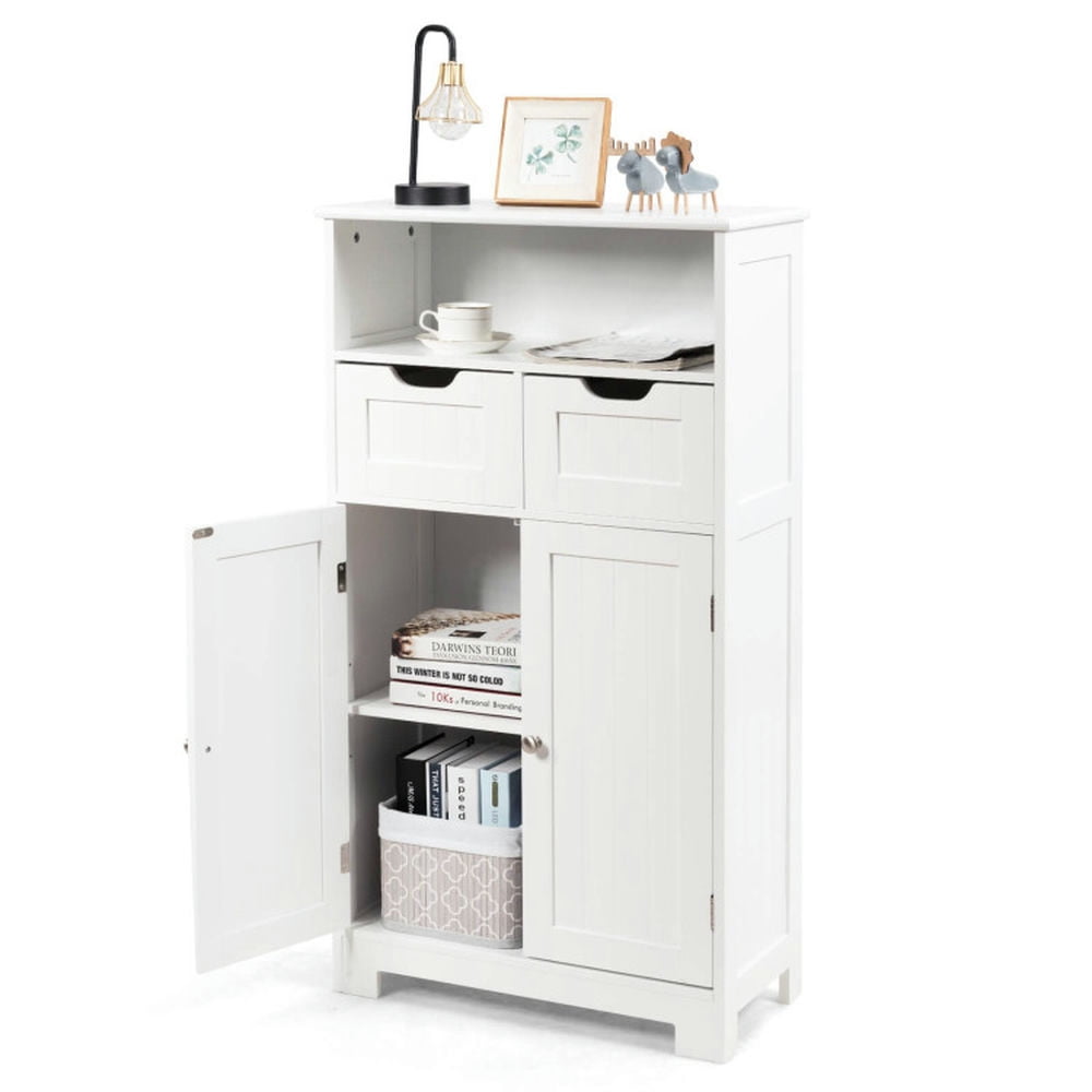 Finihen Bathroom Storage Cabinet, Bathroom Floor Cabinet, Bathroom Wooden Side Cabinet with 2 Drawers and 2 Doors, for Bathroom, Living Room, Bedroom, Kitchen, White Finihen Bathroom Storage Cabinet, Bathroom Floor Cabinet, Bathroom Wooden Side Cabinet with 2 Drawers and 2 Doors, for Bathroom, Living Room, Bedroom, Kitchen, White