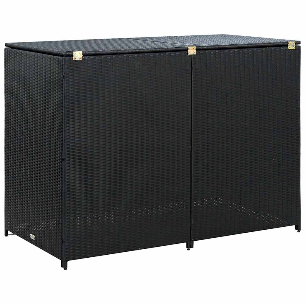 vidaXL Double Wheelie Bin Shed with Lid and Lockable Doors, Poly Rattan 31.5"x58.3"x43.7"