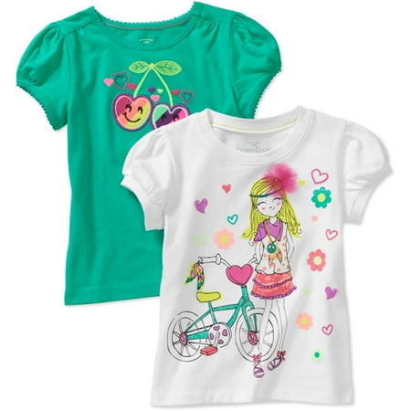 Faded Glory Girls' Graphic and Applique Tees, 2 Pack