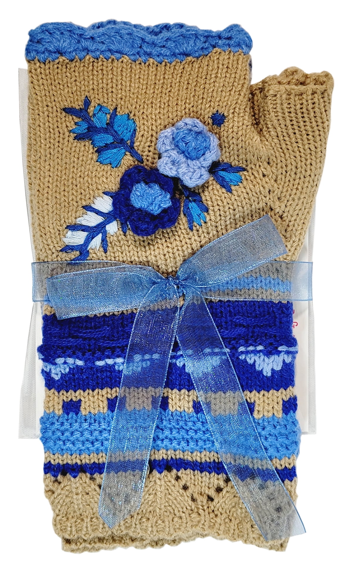Press On Nails and Fingerless Glove Gift Set - Tan Blue