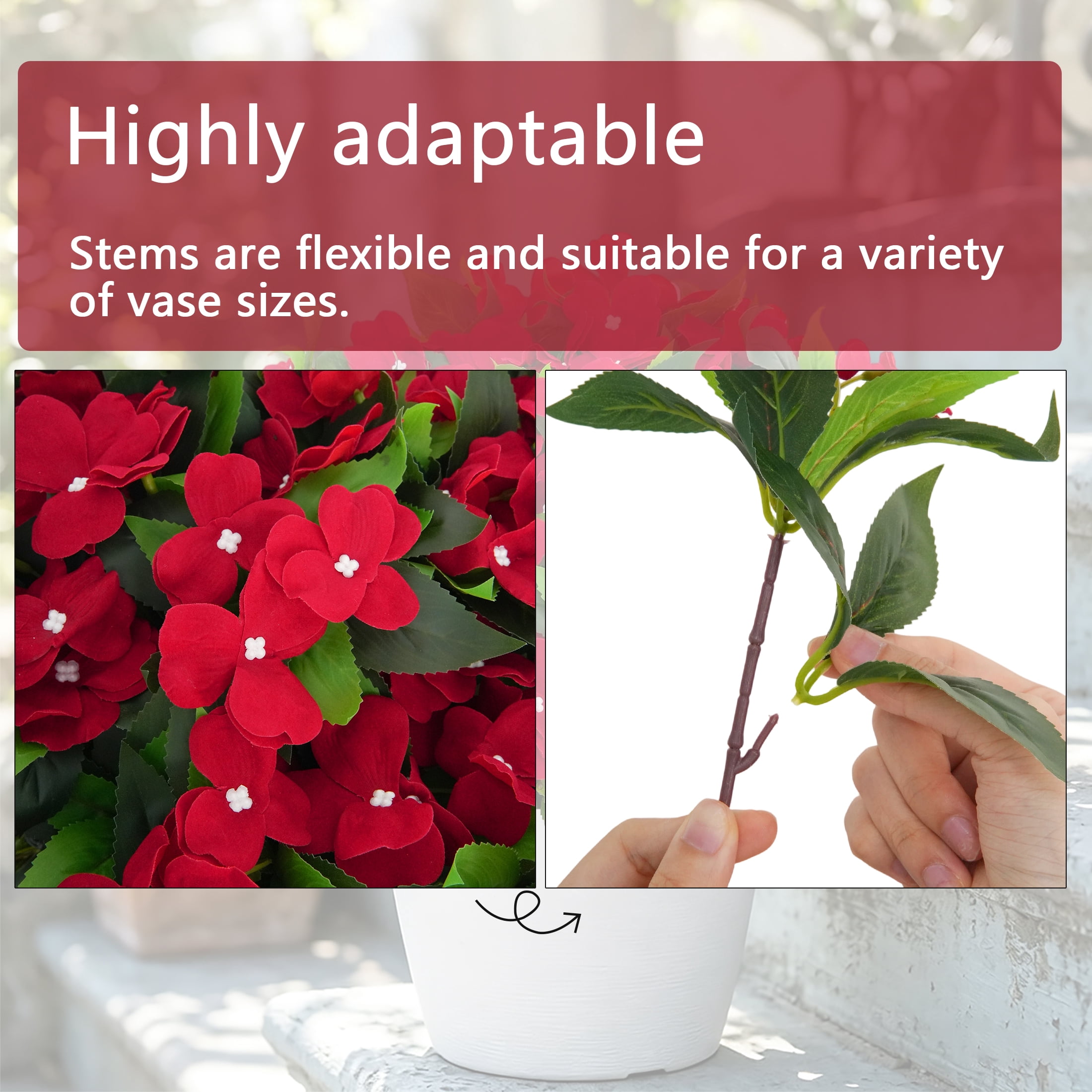 6Pcs-14.96 inch Artificial Embroidered Impatiens Is Suitable for Outdoor False Flower Decoration in Spring and Summer Seasons,