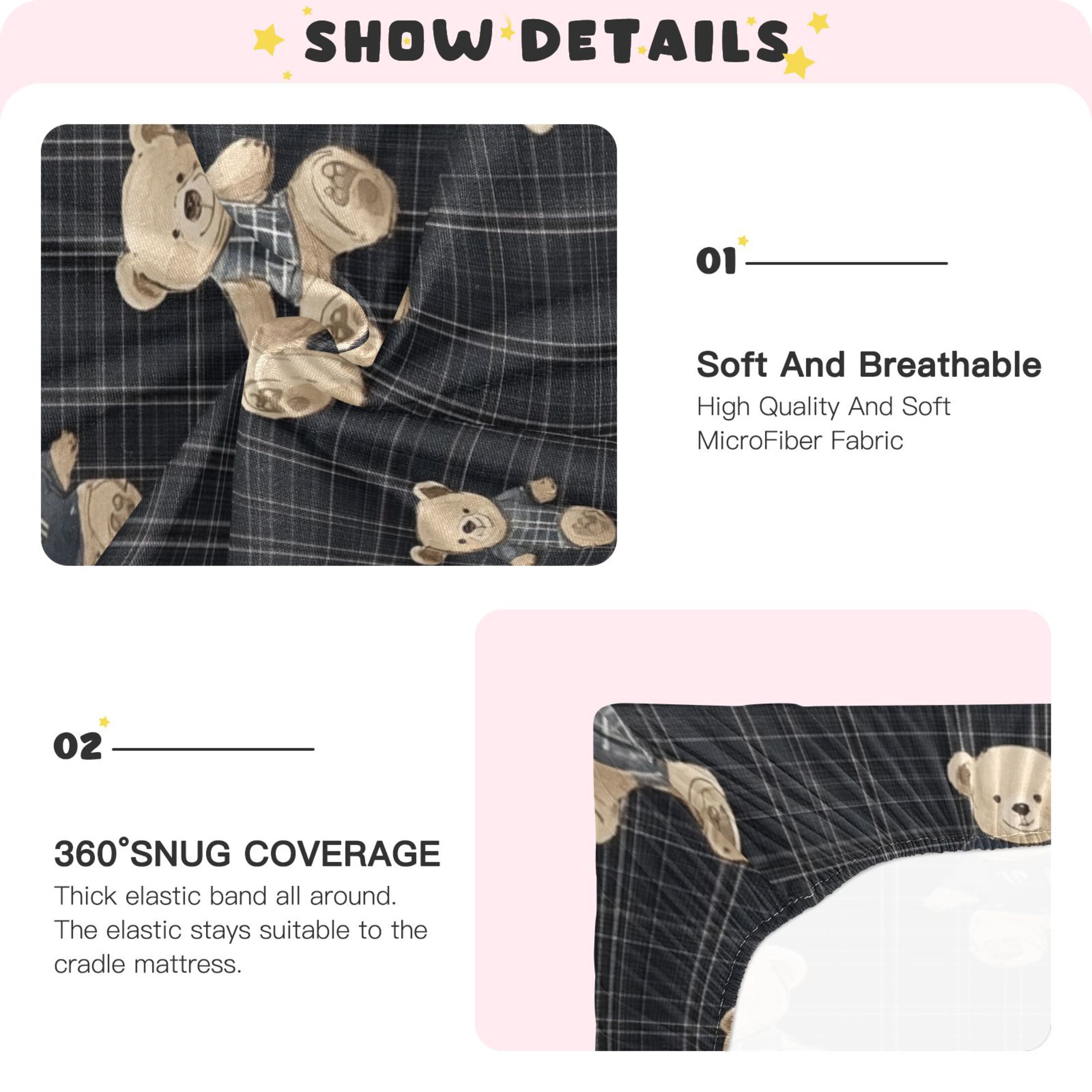 KUANGWANG Ultra Soft Fitted Microfiber Crib Sheets for Newborn Baby Boys Girls Hoodie Bears Printing Design Cute Pattern