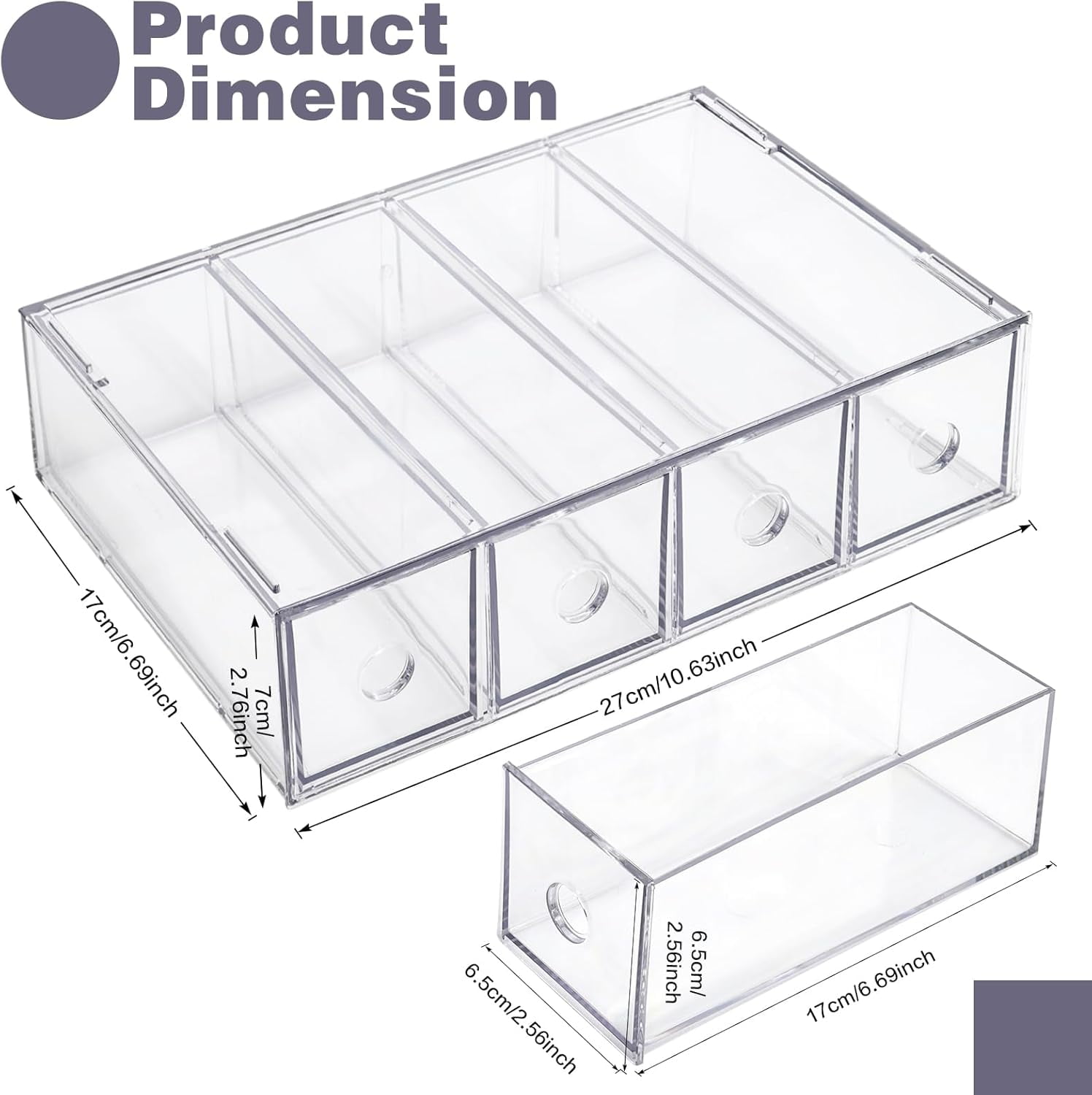 Desk Organizer with 4 Drawers, Stackable Desktop Storage Box with Removable Drawer, Clear Sunglasses Organizer Display Case for Stationery Marker Pens Eyeglasses Office Supply