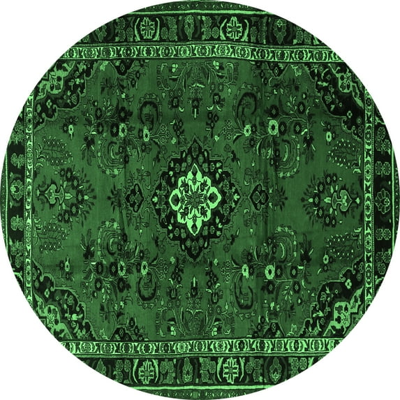 Ahgly Company Indoor Round Persian Emerald Green Traditional Area Rugs, 7' Round