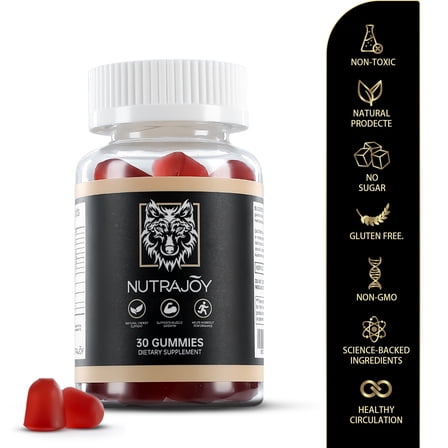 NUTRAJOY Organic Maca Nitric Oxide Gummies Supplement - Energy and Blood Circulation Support, 30 Sugar-Free Gummies (15 servings, half a month's supply), Blackcurrant Flavor