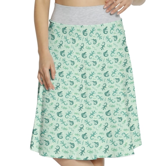 Women's Reptile Lizards Chameleons Tribal A-line Printed Skirt Casual Wear, 3XL, Seafoam Teal Green, by Ambesonne