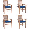 thumbnail image 1 of vidaXL Dining Chairs 4 pcs with Blue Cushions Solid Teak Wood, 1 of 5