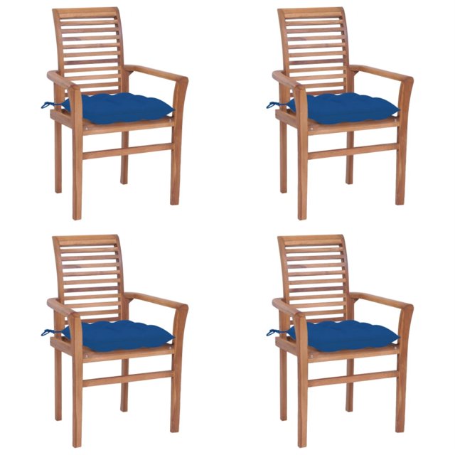 vidaXL Dining Chairs 4 pcs with Blue Cushions Solid Teak Wood