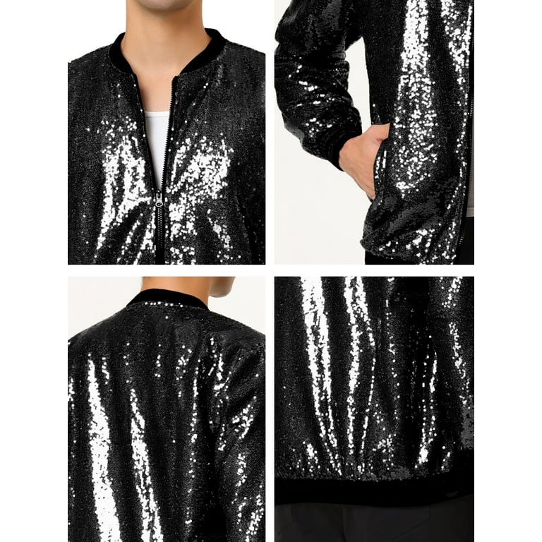 yuuuki！AMERI GLITTER JACQUARD JACKET INSPIRE CHIC Men's Jackets Long Sleeve Zipper Glitter Bomber