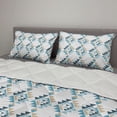 thumbnail image 2 of Geometric Comforter & Sham Bedding Set, Tribal Motifs Formed Triangles in Continuous Style Cold Soft Colors, 3 pcs Duvet Set Microfiber Filling Quilt, 5 Sizes, Pale Sepia Slate Blue, by Ambesonne, 2 of 4