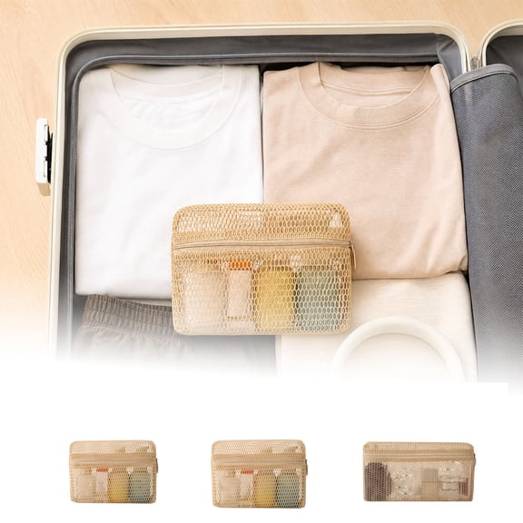 HJuyYuah Three-dimensional Mesh Storage Bag, High Beauty Portable Organizer for Travel Sundries and Cosmetics