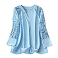 thumbnail image 2 of Comfortable workout Tops For Woman Casual Solid Large Hollow Out Lace Splice Long Sleeve V-neck Sky Blue Beach Vacation Workout XL-4XL, 2 of 7