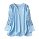 thumbnail image 3 of Sudaderas con capucha para mujer,Blusa informal de manga larga con escote en V para mujer, con encaje calado, tejido elástico de poliéster, talla grande 3X, sopatenor, 3 of 9