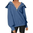 thumbnail image 2 of Hanerdun Women Sweatshirts Female Half Zip Pullover Blouss Casual Top Blue L, 2 of 5