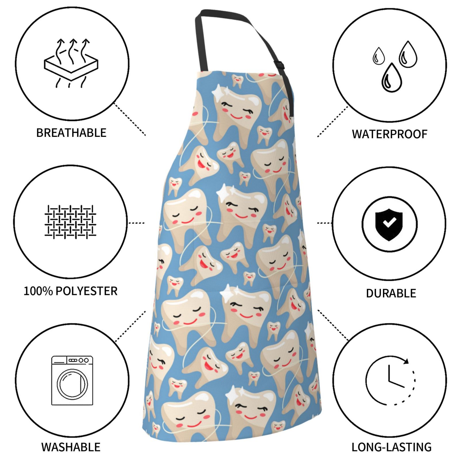 Kdxio Funny Cute Healthy Teeth Apron with Pockets Adjustable Kitchen Aprons for Men Women Waterproof Aprons for Cooking,Drawing,Crafting, Baking Household Cleaning