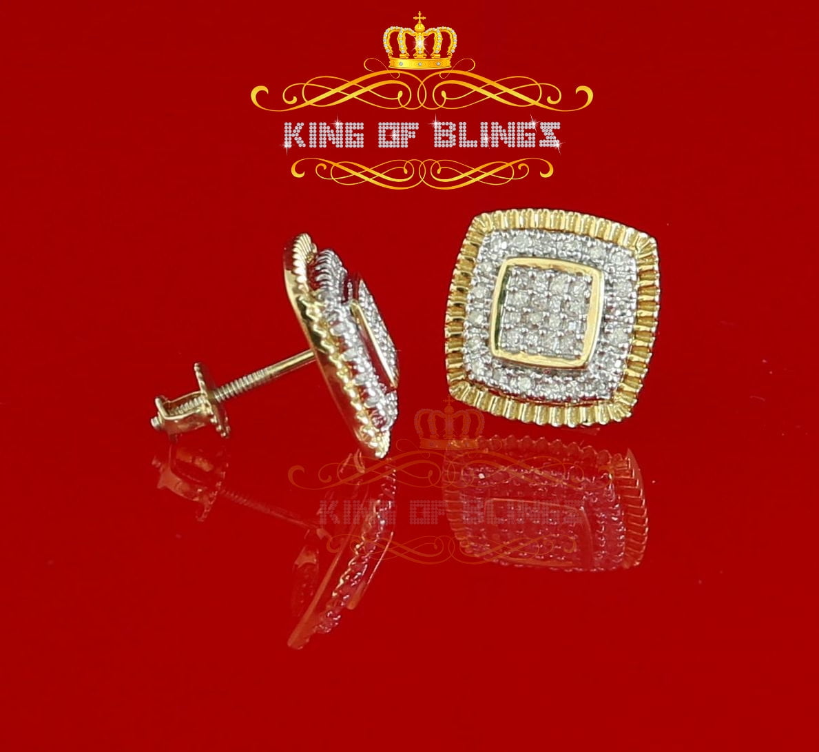 King of Bling's 0.55ct Diamond 925 Sterling Silver Hip Hop Yellow Stud Earring For Men / Women