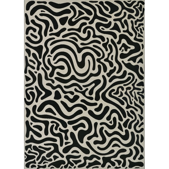 Couristan Castille Graffiti 5'3" x 7'6" Black and White Outdoor Rug