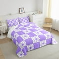 thumbnail image 3 of Manfei Kawaii Floral Blossom Bedding Comforter Set,Geometric Plaid Grid Twin Comforter Sets,White Purple Bedding Set For Gitsl Kids,Super Cozy Room Decor Reversible,2-Piece, 3 of 8