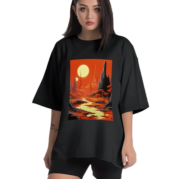 Plus Size Shirt for Women Black Tops for Women Short Sleeves Shirt for Women Sunset 4 T Shirt Crewneck Shirt for Women XS