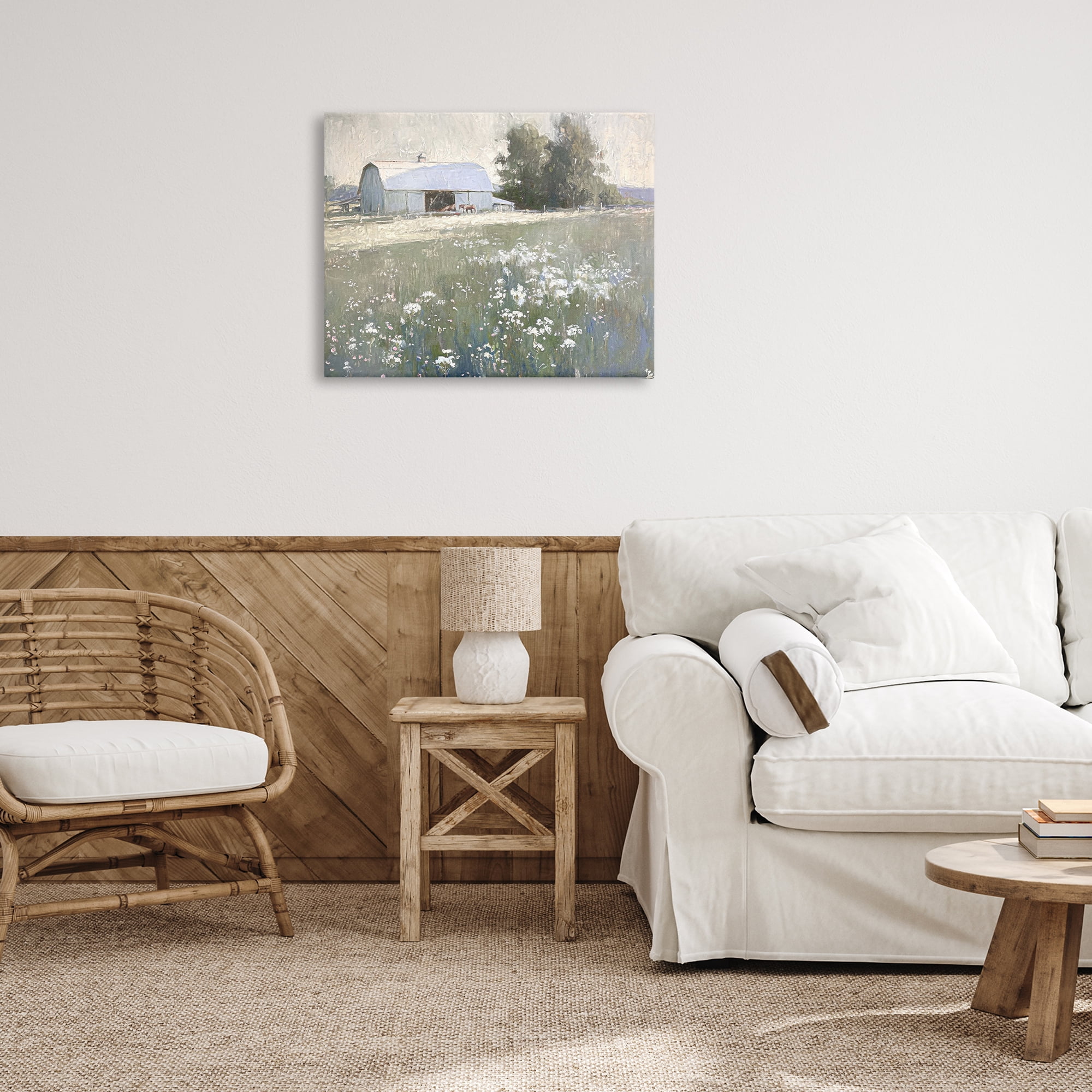 Stupell Industries Peaceful Farm Pasture Landscape Painting Gallery Wrapped Canvas Art Print Wall Art, 30 x 24