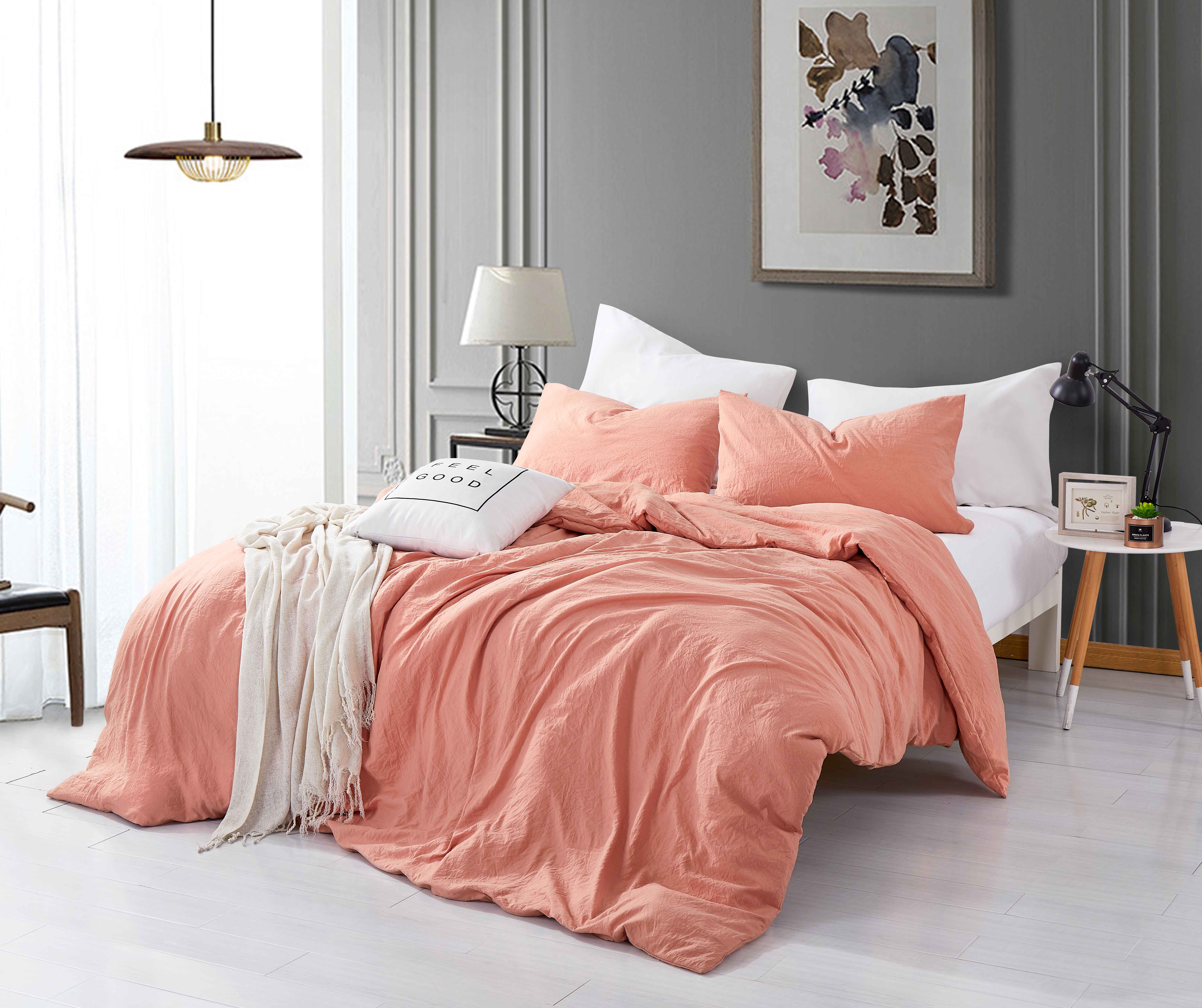 Alazuria Duvet Cover Set Soft Wrinkled Microfiber with zipper and 4 corner ties Terracotta color King size ( 104" x 90" )